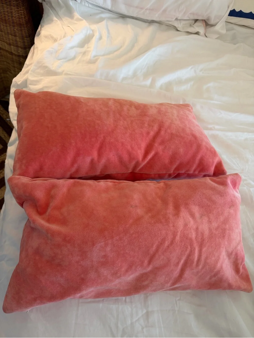 Soft Velvet Lumbar Pillow Pair in Coral Pink - Unbranded